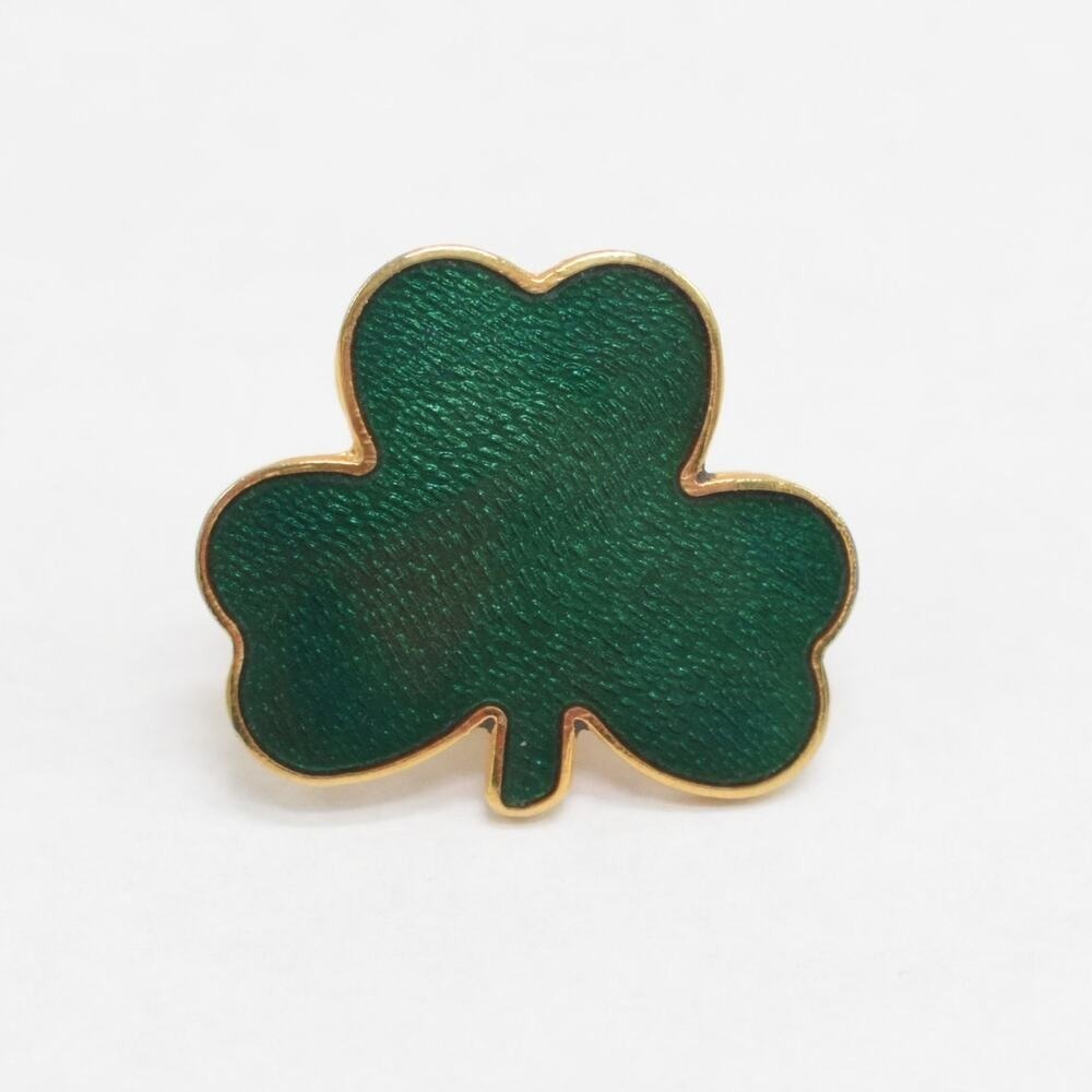Vintage Norcross Gold Green Enamel 3 Leaf Clover Shamrock Brooch Pin Irish Luck